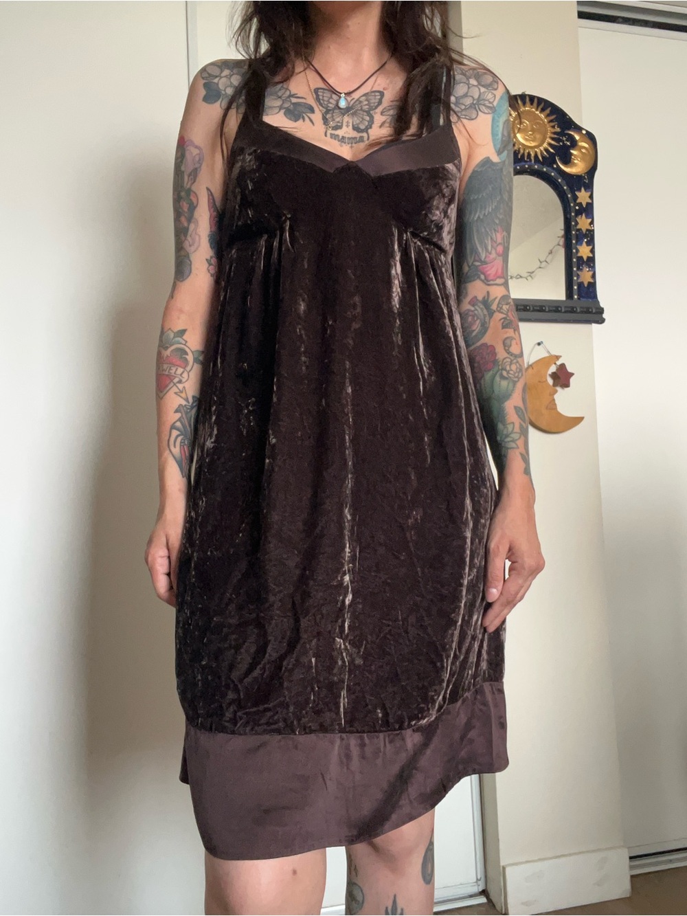 GAP Dark Brown Velvet Mini Dress with Satin Hem